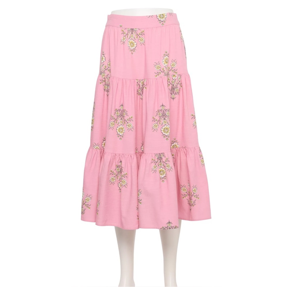 Lauren Conrad Pink Floral Midi Skirt Sz M NWT